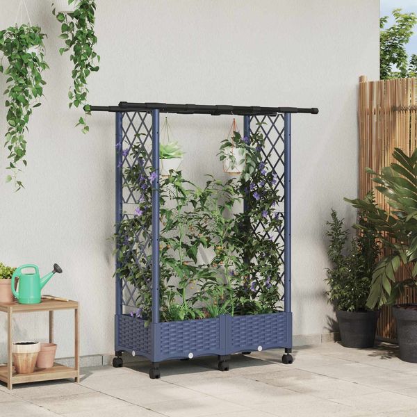 vidaXL Hochbeet mit Rankgitter und Dach Grau 122,5 x 40 x 127 cm PP 3423027