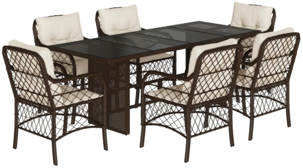 vidaXL 7-tlg. Garten-Essgruppe mit Kissen Braun Poly Rattan 3212058