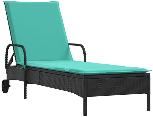 vidaXL Sonnenliege mit Rollen und Kissen Schwarz Poly Rattan 368316