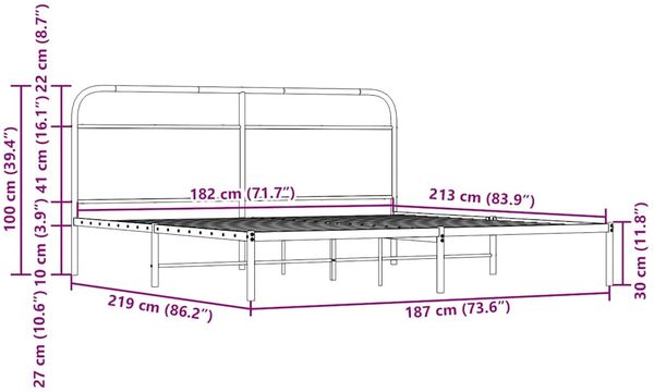 vidaXL Metallbett ohne Matratze Sonoma-Eiche 183x213 cm 3318644 Bild 9