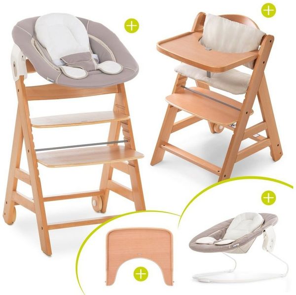 Hauck Hochstuhl Move Natur Newborn Set (5 St), Babystuhl ab Geburt inkl. Aufsatz für Neugeborene, Tisch, Sitzauflage