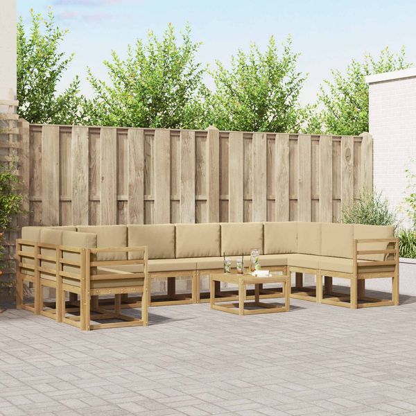 vidaXL Outdoor-Sofagarnitur mit Kissen 11 pcs Weiß und Beige 3388312