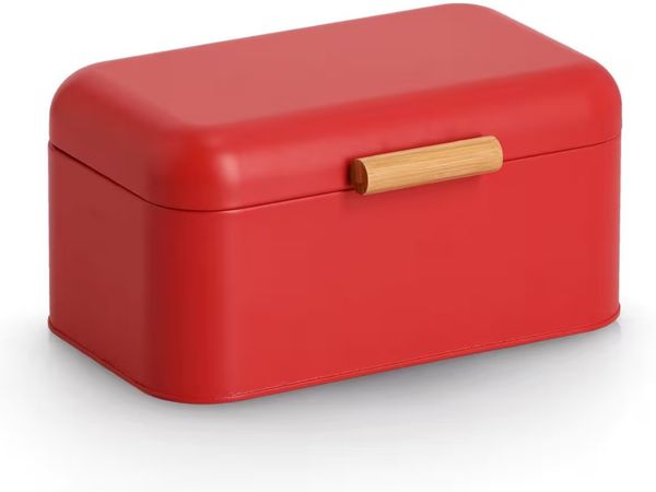 ZELLER 25418 Brotkasten, Metall/Bambus, rot, ca. 30,5 x 20 x 15 cm