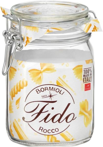 Bormioli Rocco Vorratsglas Fido, Glas, (Set, 6-tlg, 6 Stück, 1,0l Fassungsvermögen), luftdicht verschließbar, mit Bügelverschluß