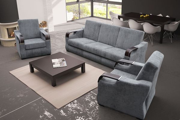 Feldmann-Wohnen Polstergarnitur Bergamo, (Bergamo, 1-tlg), Farbe wählbar 3-teilig Sofa & 2 Sessel Schlaffunktion und Bettkasten