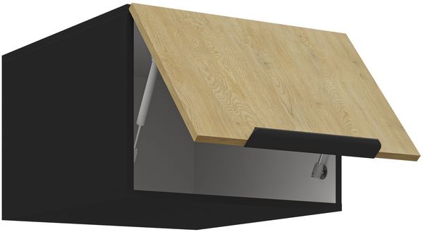 Aufsatzschrank Hochschrank 50 cm CREMONA Eiche hell + Schwarz matt Küchenzeile Küchenblock Küche Einbauküche Bild 2