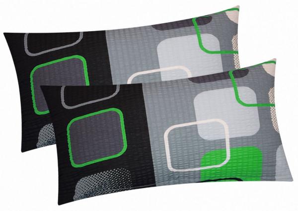 Heubergshop Kissenbezug, (2 Stück), Seersucker 40x80cm Karo Modern Grün Schwarz Baumwolle (396/4-Dunkel)