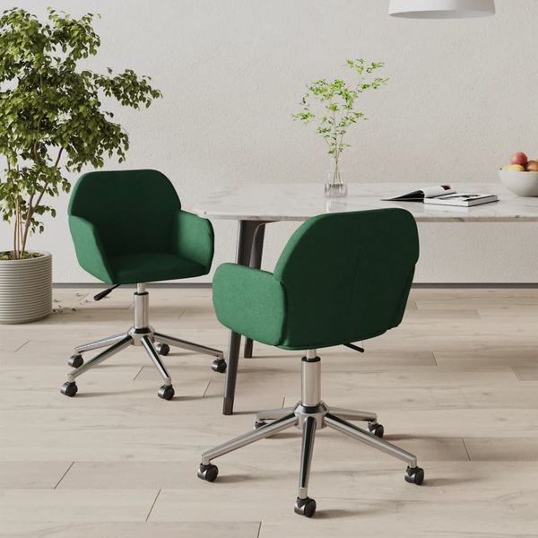 vidaXL Esszimmerstühle 2 Stk. Drehbar Dunkelgrün Stoff 3103091