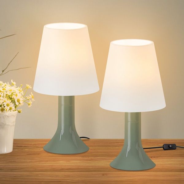 ZMH Nachttischlampe Wohnzimmer Tischleuchte mit Kabel - Tischlampe 2er Set Kleine Lampe Grün E14 Tischlampen Moderne Landhausstil für Esstisch Schlafzimmer - Ohne Leuchtmittel
