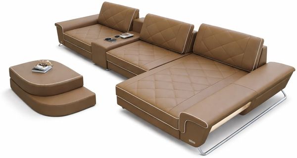 Ecksofa Bari Eleganz L Form - Büffelleder - sandbeige-weiß - Rechts