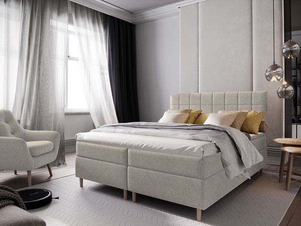 Masseno Boxbett IBIZA 160x200 cm mit Bonell Matratze und Topper, Doppelbett, Polsterbett mit Kopfteil, Boxspringbett