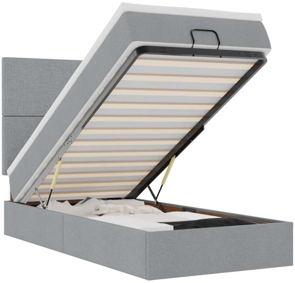 vidaXL Ottomane Bett mit Matratze & LEDs Hellgrau 90x200 cm Stoff 3313892