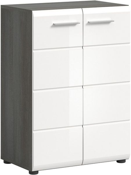 INOSIGN Kommode Rumba, Breite 60cm, in Rauchsilber Nachbildung/ Weiß Hochglanz, Kommode, Sideboard, Schrank