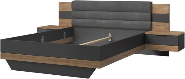 Bettanlage >LINEA< in Bartex Eiche / Graphit - 296x97x210cm (BxHxT)