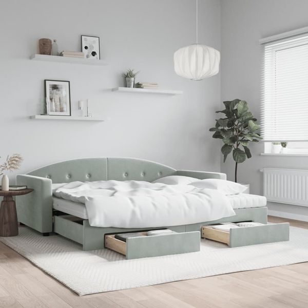 vidaXL Tagesbett Ausziehbar mit Schubladen Hellgrau 90x190 cm Samt 3197386