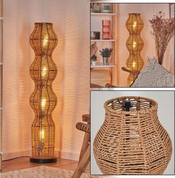 hofstein Stehlampe Stehlampe mit Schirm aus Rattan im skandinavischen Design, ohne Leuchtmittel, moderne Stehleuchte im Boho-Style mit Lichteffekt, E27, Höhe 111 cm