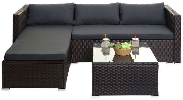 MCW Polstergarnitur MCW-F57, (3-tlg), inklusive Sitz- und Rückenpolster, Glasplatte, wasserabweisende Bezüge