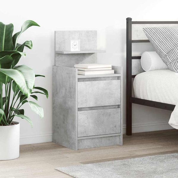 vidaXL Nachttische mit 2 Schubladen 2 Stk. Betongrau 38x34x80 cm 861362
