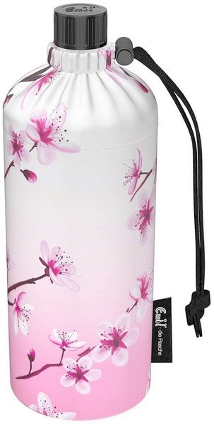 Emil Trinkflasche Kirschblüten Glasflasche, Flasche aus Glas, BPA-Frei, spülmaschinenfest, Bruchsicher, 600ml