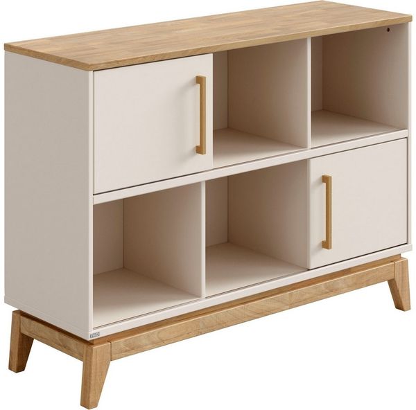 PAIDI Sideboard STIENE in Beige oder Grau, 6 Fächer und 2 Schiebetüren mit Soft-Close (B/H/T ca. 124/91/40cm), stabiles Regal mit Massivholz, Standregal, geprüfte Qualität