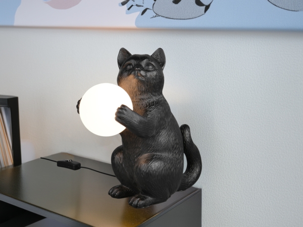 Besondere LED Tischleuchte Katzenlampe Schwarz, Höhe 30cm