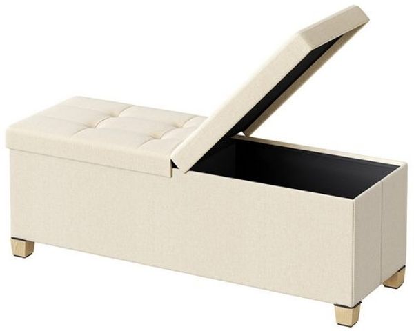 SONGMICS Sitzbank mit Stauraum, faltbare Sitztruhe mit Klappdeckel, Schlafzimmer Wohnzimmer, Leinenoptik, 110 cm, grau