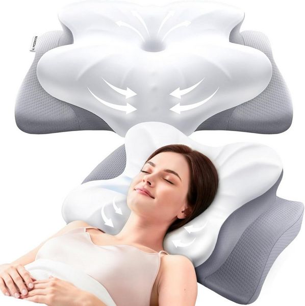 POPOLIC Nackenkissen Kopfkissen, Memory Foam Kissen, Nackenstützkissen, Ergonomisches Kopfkissen, Pillow Kissen für Seiten, Rücken & Bauchschläfer Hochwertiges Design
