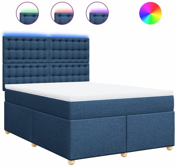 vidaXL Boxspringbett mit Matratze Blau 140x200 cm Stoff 3293623
