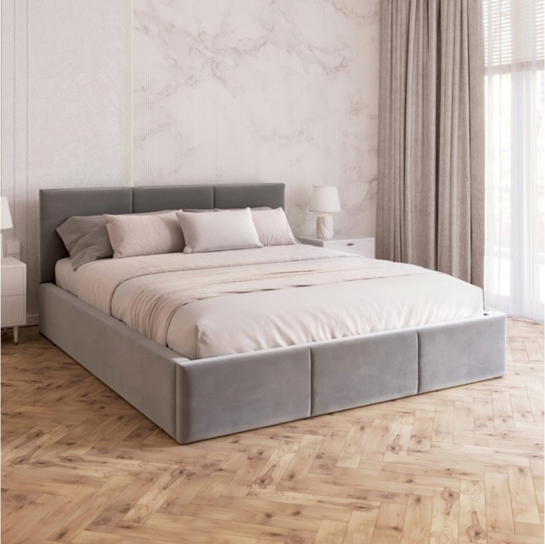 FDM Polsterbett AMBER modern mit Bettkasten MADE IN EU - mit Trinity Velours Bezug (verfügbar 90x200 120x200 140x200 160x200 180x200cm, Bettrahmen, Bett, mit großen gepolsterten Kopfteil, mit Bettkasten zum aufklappen), Hebbarer Metallrahmen, Bettkaste...