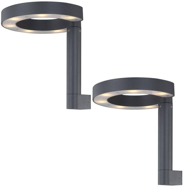 2er Set LED Wandleuchte, ALU, grau, Ring-Design, H 22 cm
