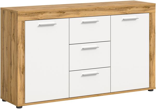 xonox. home Wohnen Jam X8BK6T01 Sideboard Schrank Lowboard Wohnzimmerschrank in Wotan Eiche Melamin und weiß Melamin, ca. B/H/T: 125 x 80 x 35 cm