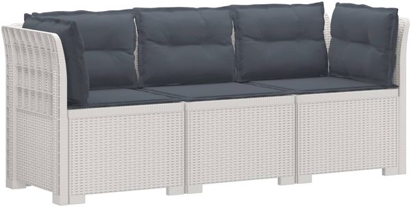 vidaXL 3-Sitzer Garten Sofa mit Kissen Rattan-Look PP Weiß 3443845