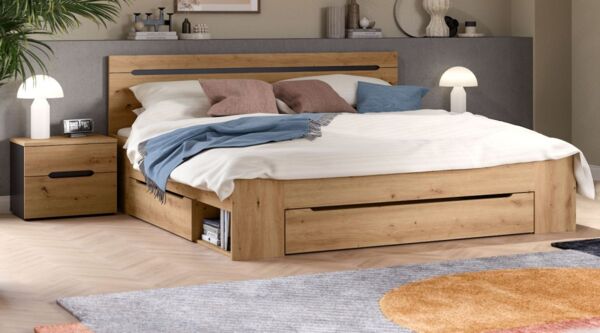 Schlafzimmer Set Cooper in Eiche und grau Liegefläche 180 x 200 cm