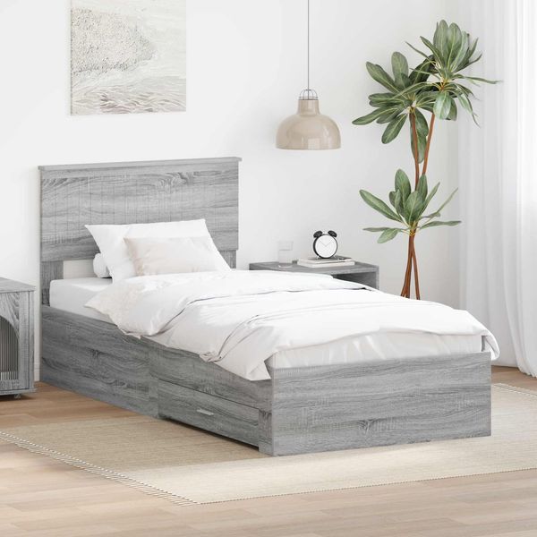 vidaXL Bettrahmen mit Schubladen Grau Sonoma 90 x 190 cm Holzwerkstoff 3410954