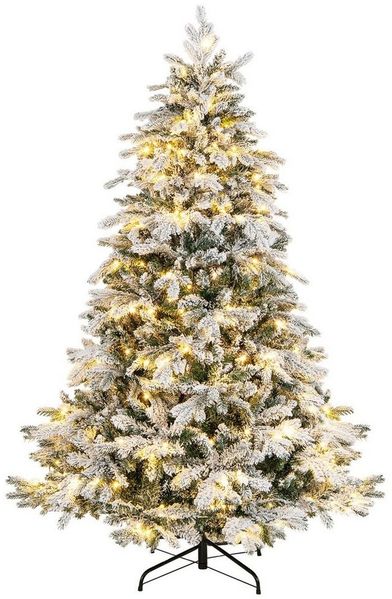 COSTWAY Künstlicher Weihnachtsbaum, Tannenbaum, mit Schnee, 120 LEDs, 135cm