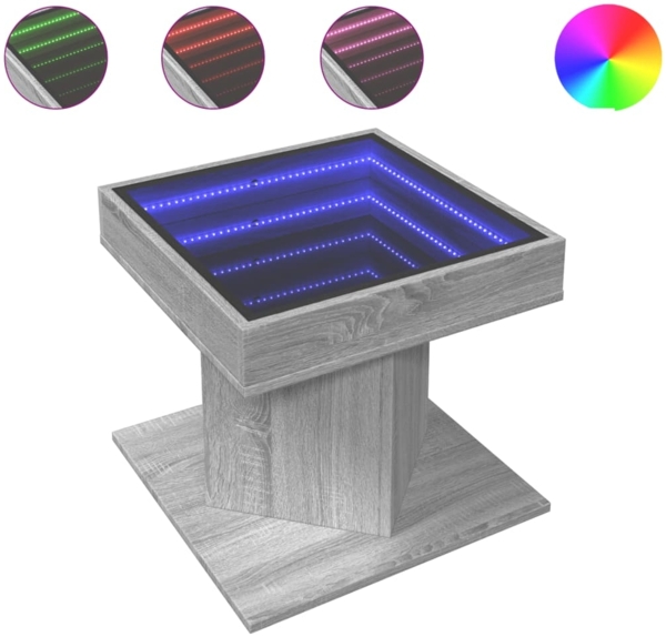 vidaXL LED-Couchtisch Grau Sonoma 50x50x45 cm Holzwerkstoff 847565
