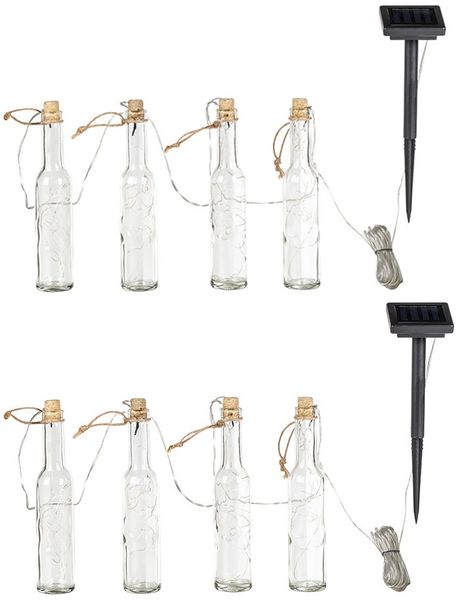 2er Set LED Solarlichterkette Außenleuchte, Glasflaschen, H 24,5 cm