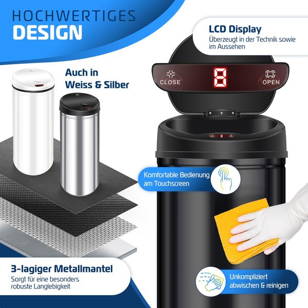KESSER® Automatik Sensor Mülleimer Abfalleimer Abfall EDELSTAHL Papierkorb 56 Liter, 56 Liter SCHWARZ Bild 9