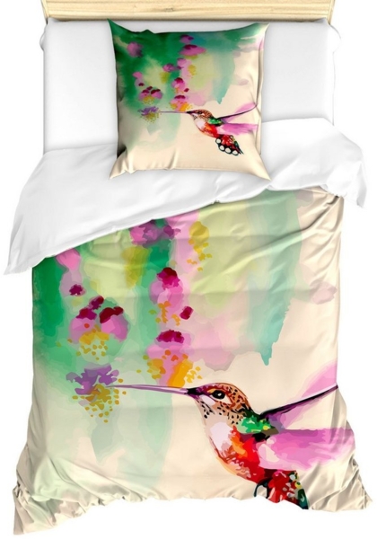 Abakuhaus Bettwäsche Milbensicher Allergiker geeignet mit Kissenbezug, Microfaser, Natur Colibri und Blumen Bild 1