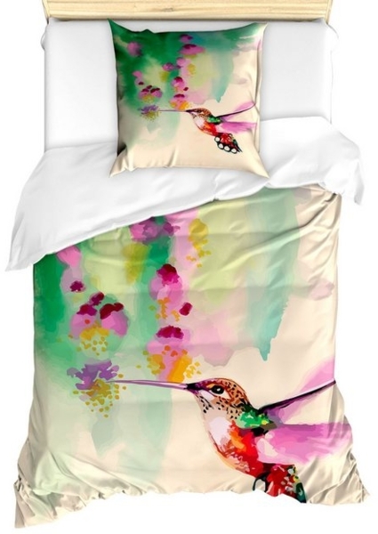 Abakuhaus Bettwäsche Milbensicher Allergiker geeignet mit Kissenbezug, Microfaser, Natur Colibri und Blumen Bild 2