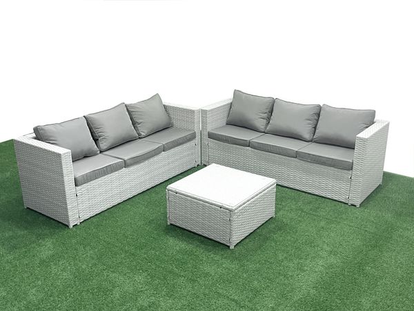 Fimous Gartenmöbel im Freien Polyrattan 6-Sitzer Rattan Garten Sofa Set Hellgrau gemischt