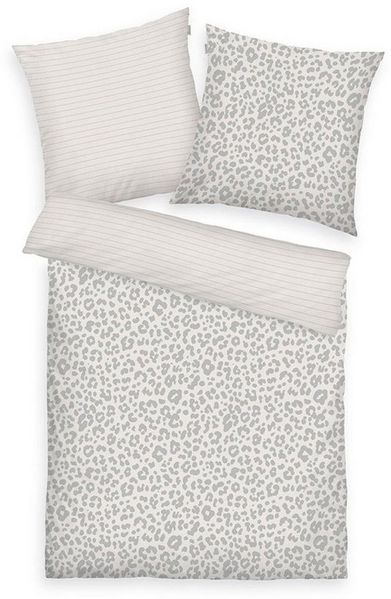 TOM TAILOR Bettwäsche Satin-Bettwäsche LEO LOOK, 155 x 220 cm, Creme, Baumwolle, 2 teilig, Grau, mit Reißverschluss