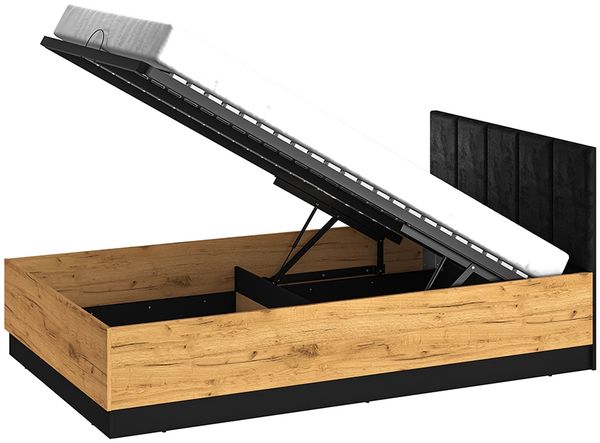 Bett 120x200cm mit aufklappbarem Bettkasten, schwarz mit Eiche, CASPER-131 Bild 2