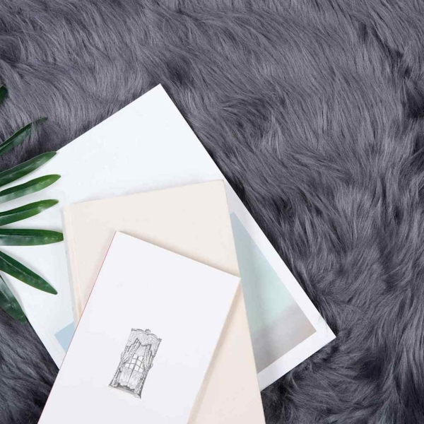 vidaXL Kunstschaffell Teppich Anthrazit 80 x 250 cm Polyester 42021590