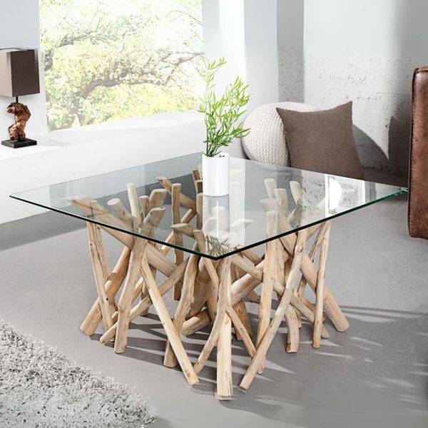 Teak Couchtisch DRIFT Natural 70x70 cm Driftwood Wohnzimmertisch Sofatisch