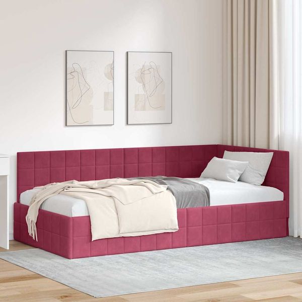 vidaXL Eckbettgestell mit Kopfteil Weinrot 90 cm x 200 cm Samt 42016392