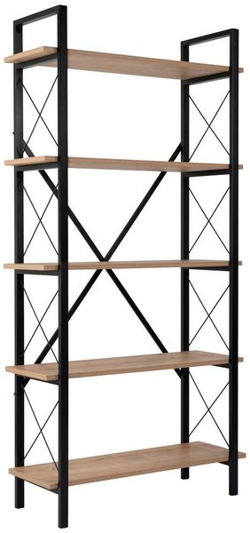 Dmora Bücherregal Suriel, Büroregal, Mobiler Buchhalter, Bücherbrett, 90x34 h180 cm, Eiche und Schwarz