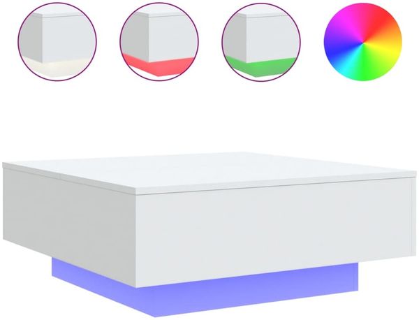 Couchtisch, Sofatisch mit LED-Leuchten Weiß 80x80x31 cm