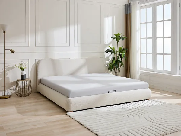 Vente-unique - VANARI Bett Stoff Beige - B 225 cm x H 95 cm x L 220 cm