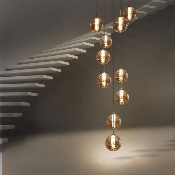ZMH Pendelleuchte Esstisch 150CM Höhenverstellbar Pendellampe Kronleuchte Wohnzimmer, Glaskugel Hochwertige Design, LED wechselbar, 10-Flammig Bernstein Esszimmerlampe Schlafzimmer